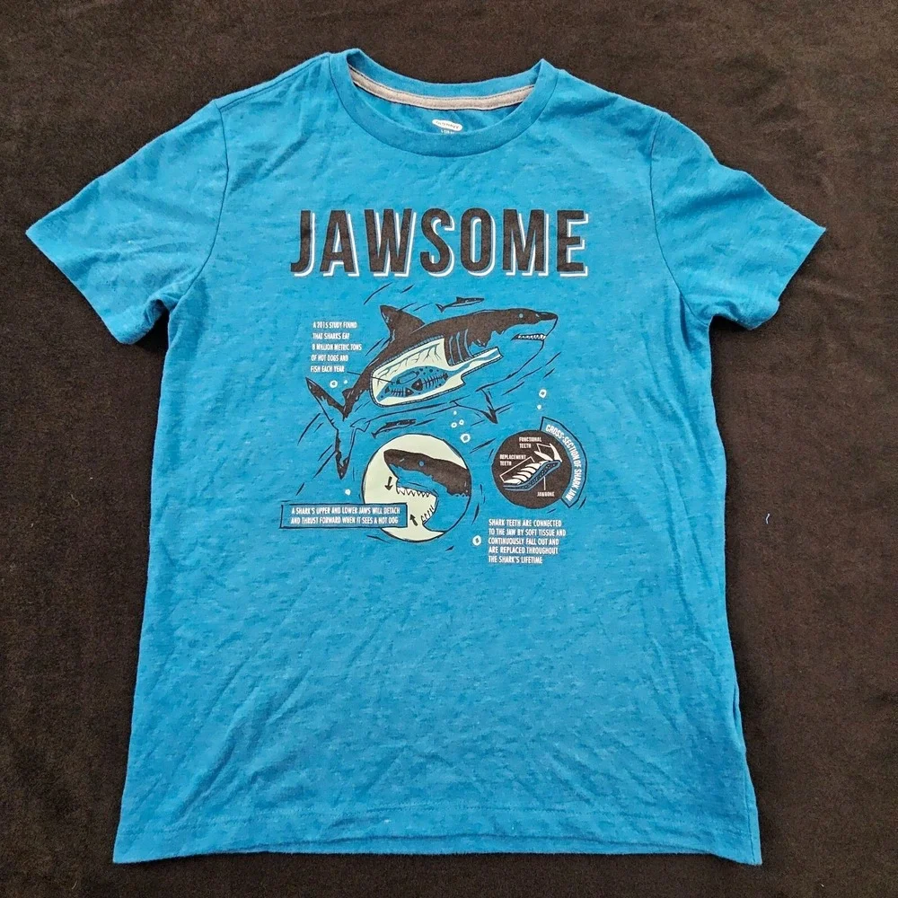 Jawsome Shark Facts Old Navy Blue Short Sleeve Cotton Blend T-Shirt Youth L